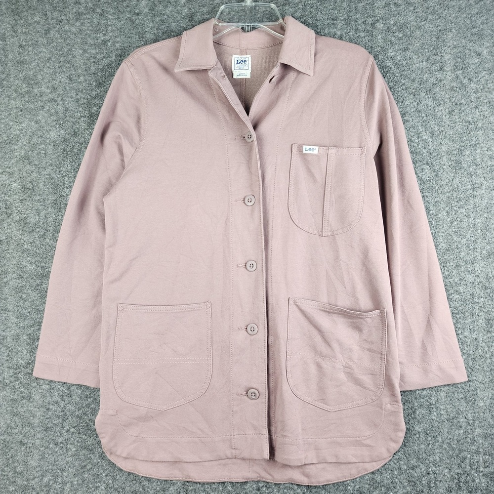 Lee Workwear Chore Jacket Women XS Mauve Button Front Knit Shacket Utility Coat‎